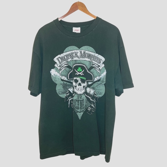 Y2K Dropkick Murphy's Skull & Crossbones Pirate Band T Shirt Green XL - Picture 1 of 5